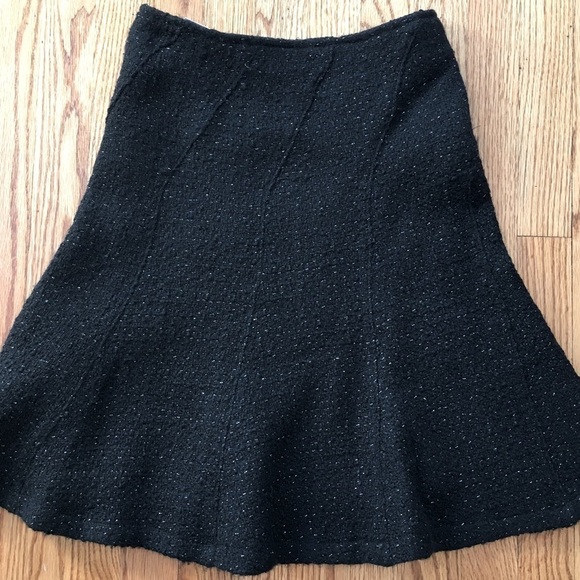 Vintage 90's Etam Black Wool Blend Textured Ruffle Hem A-line Flare Skirt - Picture 4 of 16